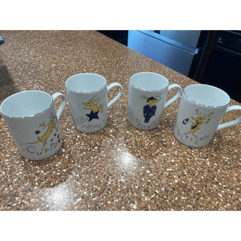 POTTERYBARN , set of four Christmas reindeer mugs